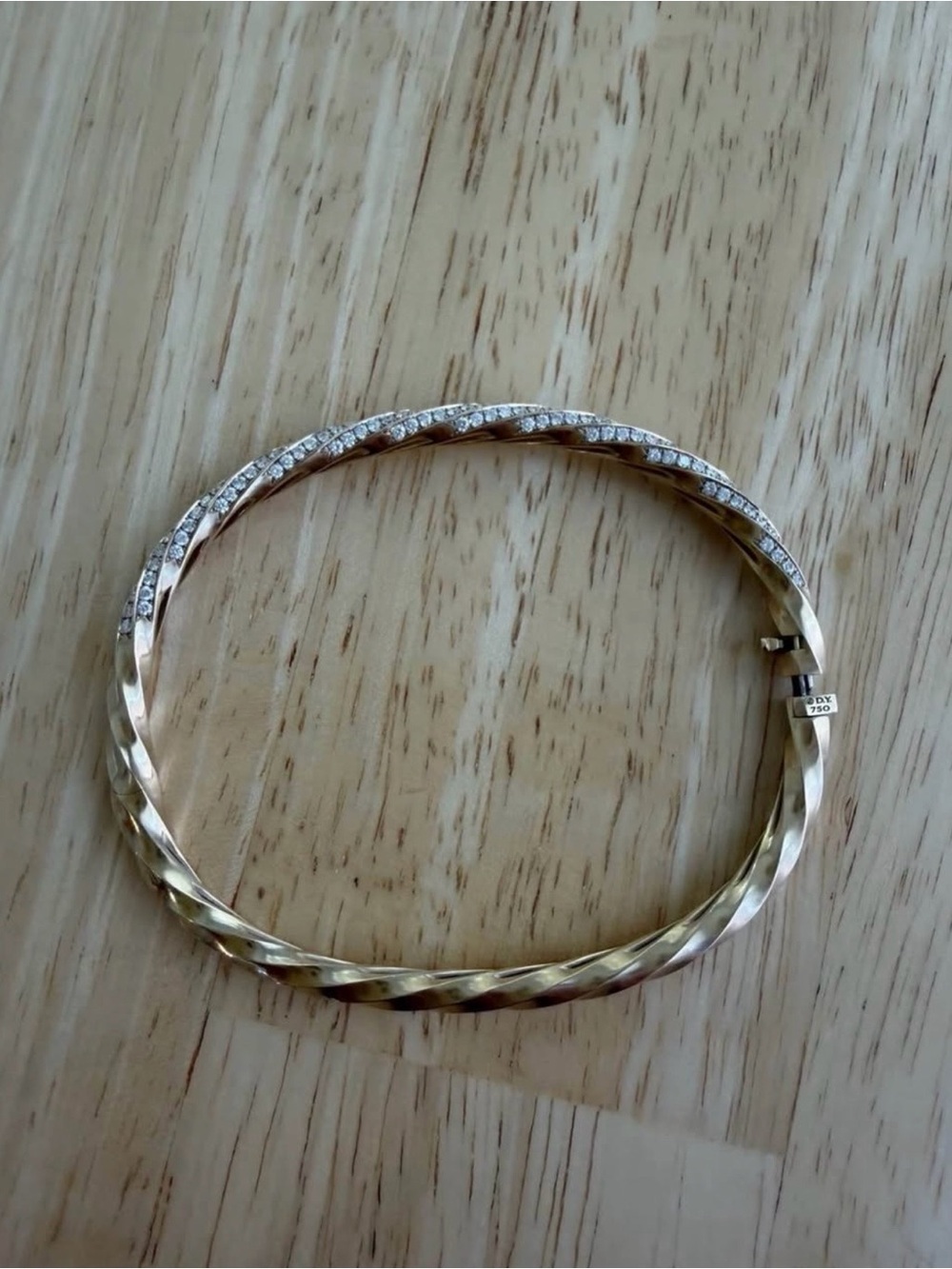 David Yurman Cable Edge Bracelet, 18k Yellow Gold, White Pave Diamonds, 4mm, New